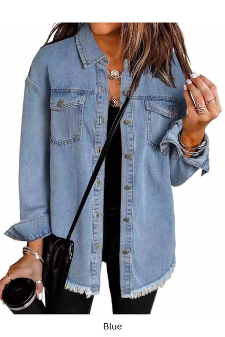 Dipped Shop Frayed Hem Washed Jacket