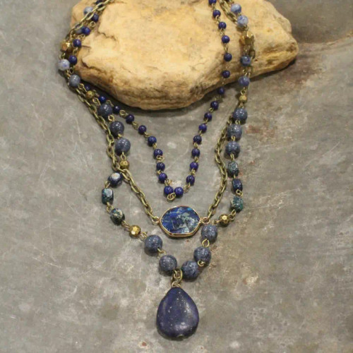 Primitive Peddler Bohemian Layered Lapis & Crystal Necklace