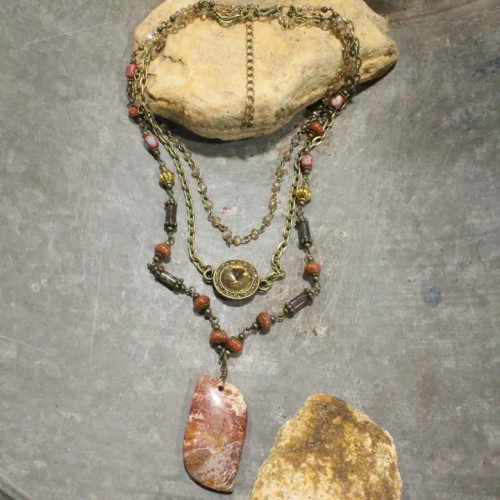 Primitive Peddler Charming Bohemian Rusty Stone Layered Necklace