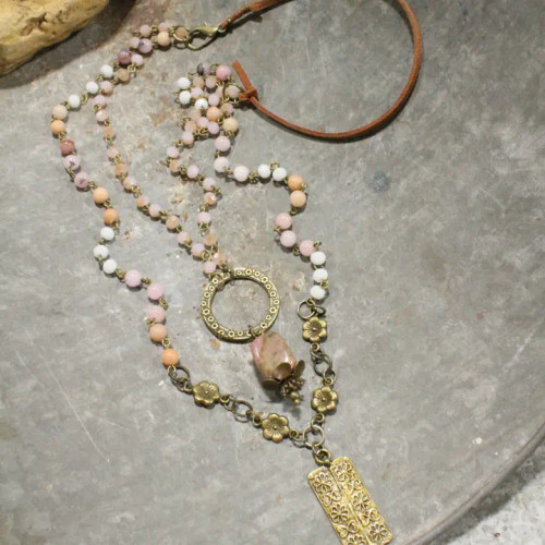 Primitive Peddler Double Layered Blush & Flower Pendant Necklace