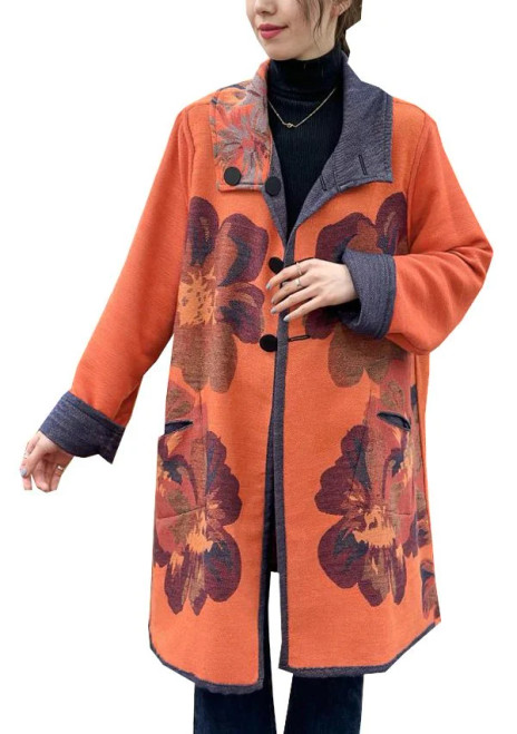 Winding River Orange & Navy Flower Reversible Coat