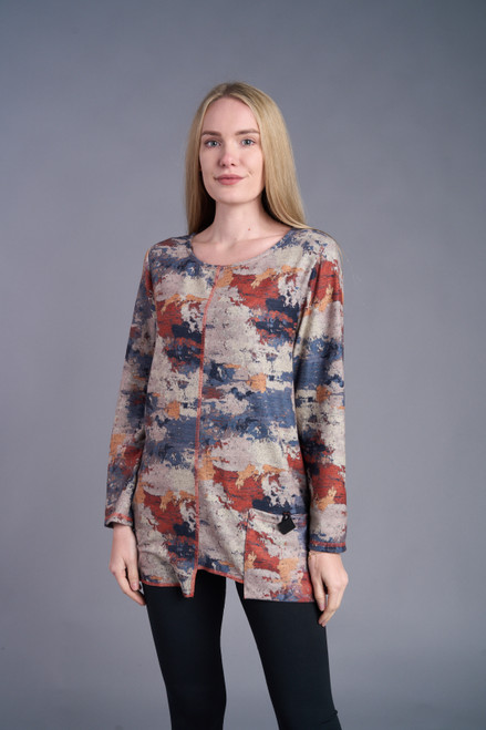 Shana Khaki Abstract Cozy Top
