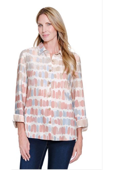 Multiples Pueblo Spots Turn-Up Cuff Shirt