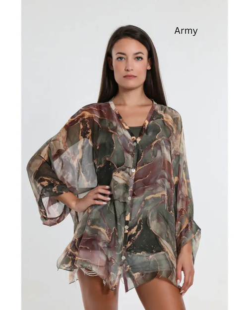 TINA Stephens Marble Silk Sheer Blouse with Tank