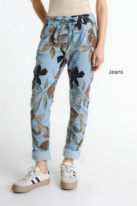TINA Stephens Lily Leaf Stretch Tie Waist Pant