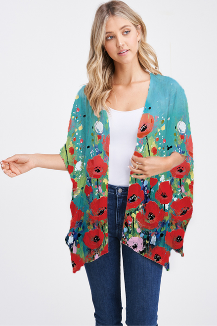 Et' Lois Painted Poppies Open Wrap Shawl
