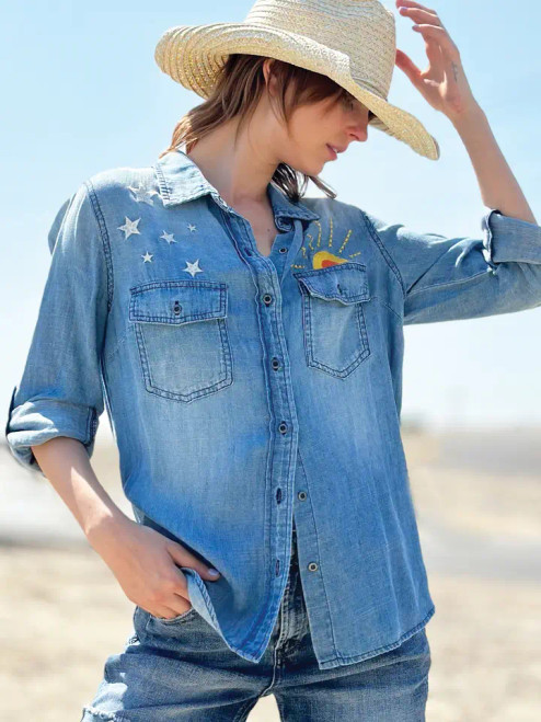 Billy T Hello Sunshine Washed Blue Denim Shirt
