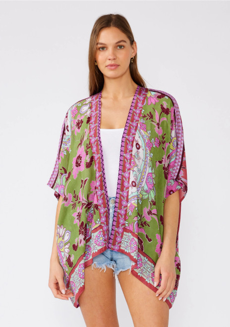 Lovestitch Floral Border Print Beach Kimono