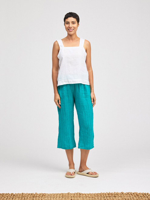 Cut Loose Hanky Linen Square Neck Shell