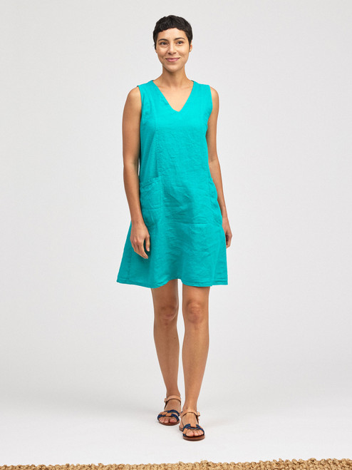 Cut Loose Linen Combo V-Neck Dress