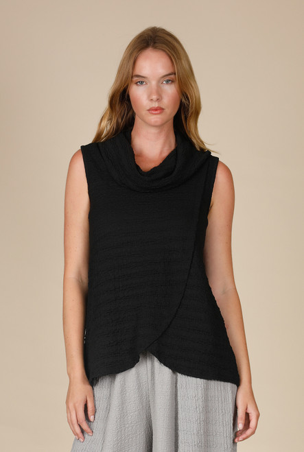 Inoah Black Textured Cowl Sleeveless Top