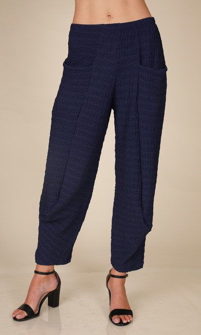 Inoah Navy Textured Pocket Pant