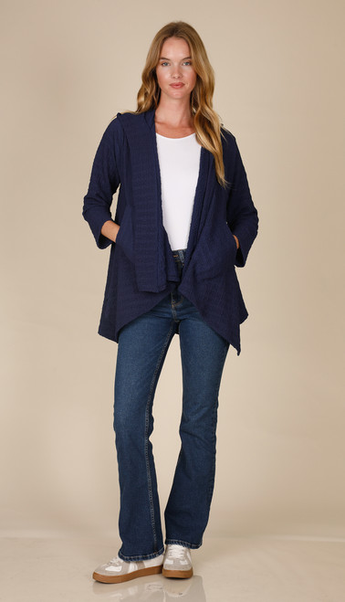 Inoah Navy Handkerchief Textured Cardigan 