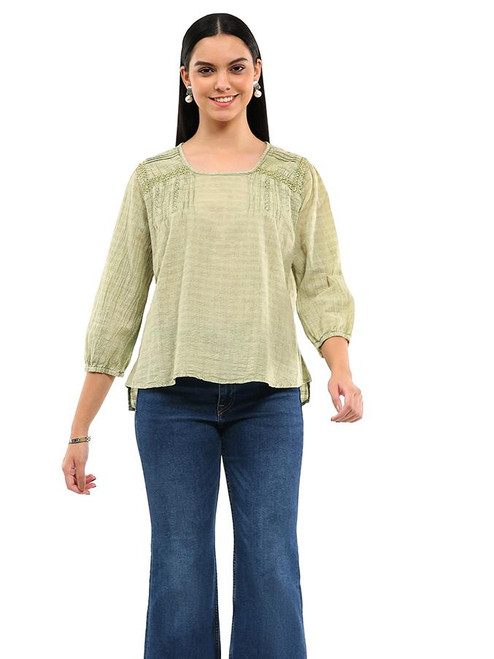 Parsley & Sage Moss Cotton Peasant Top