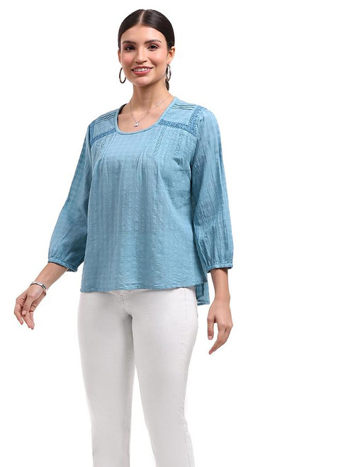 Parsley & Sage Teal Cotton Peasant Top