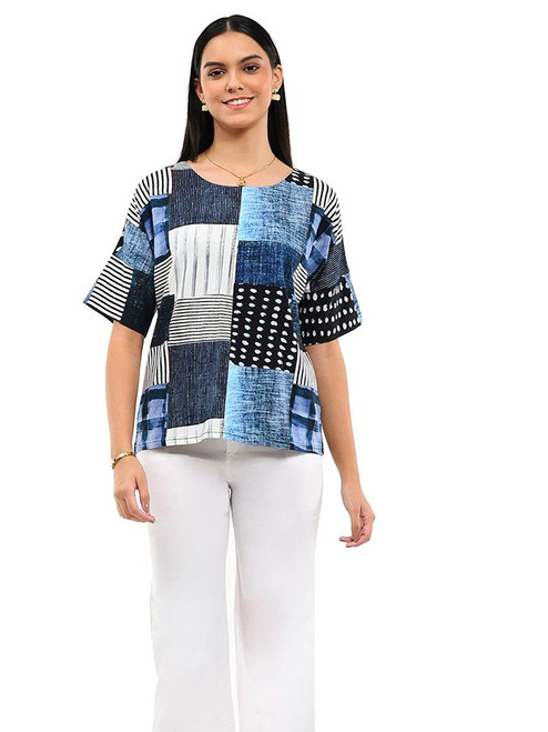 Parsley & Sage Cotton Patchwork Print Top