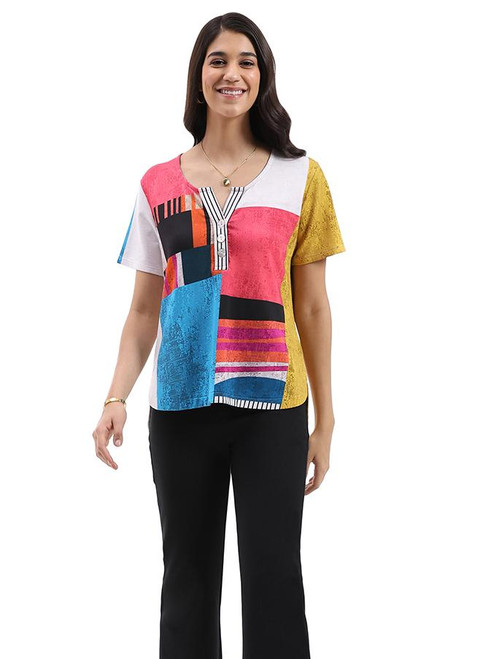 Parsley & Sage Bright Patchwork Print Top