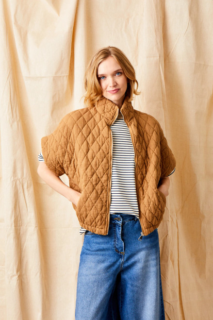  Suzy D Tobacco Cotton Quilted Vest