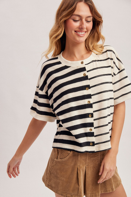 Hem & Thread Black Mixed Stripe Cardi Tee