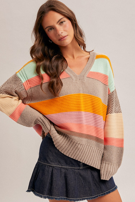 Hem & Thread Stripe Color Block Sweater