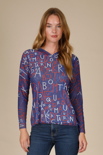 Inoah Word Search Mesh Hoodie Top