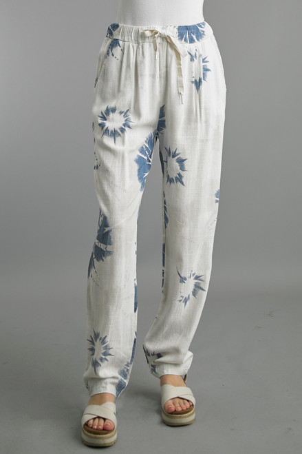 Tempo Paris White & Blue Blast Linen Pants