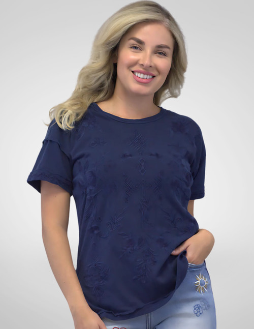 Caite Indigo Cotton Embroidered Top