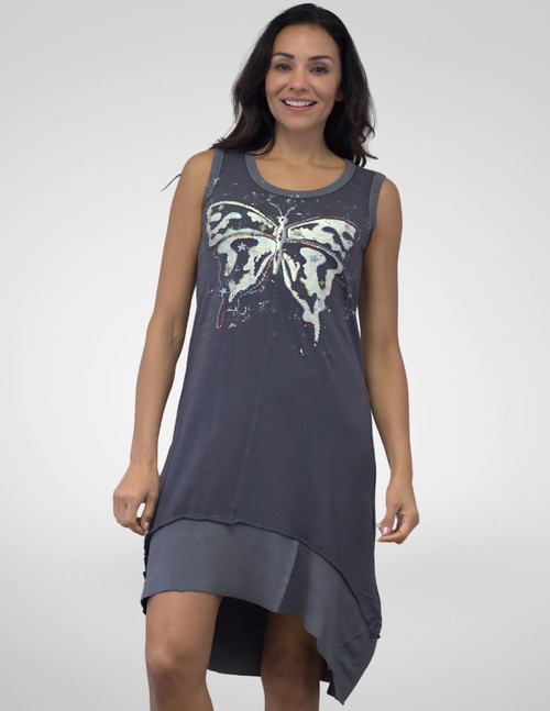 Kyla Seo Charcoal Cotton Butterfly Embroidered Dress