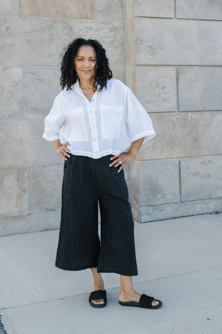 Shannon Passero Black Cotton Gauze Stripe Culotte