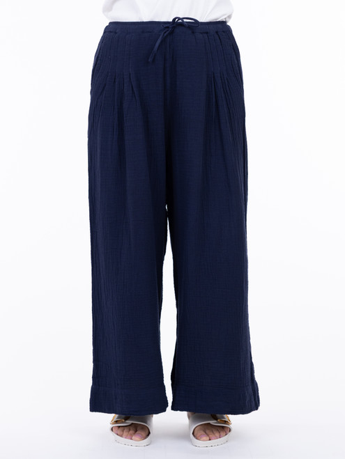 Shannon Passero Navy Cotton Gauze Wide Leg Pants