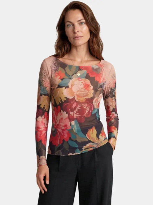AMB Designs Dutch Floral Nudi Ink Mesh Top