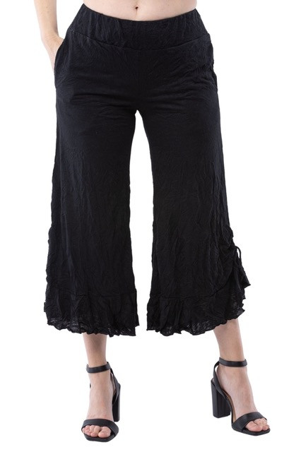 Carine Black Crinkle Crop Pants