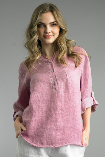 Tempo Paris Grape Linen Henley Top
