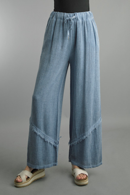 Tempo Paris Denim Linen Frayed Palazzo Pants