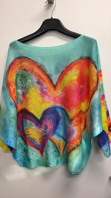 LOOWIE Turquoise Hearts Printed Sweater