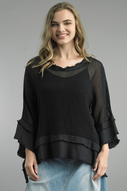 Tempo Paris Black Cotton Mesh Layer Top