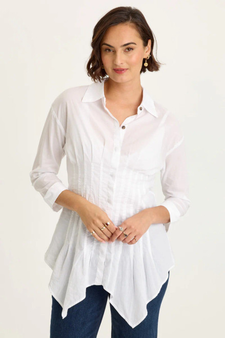 XCVI White Cotton Voile Sharkbite Blouse
