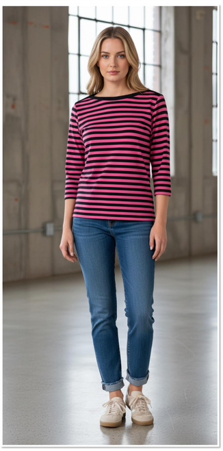 Nally & Millie Fuchsia Stripe French Terry Top