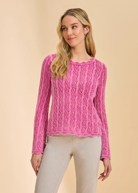 French Dressing Fuchsia Cotton Lace Sweater