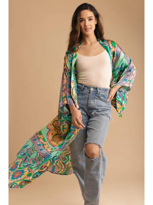 Saachi Paisley Mixed Print Long Kimono