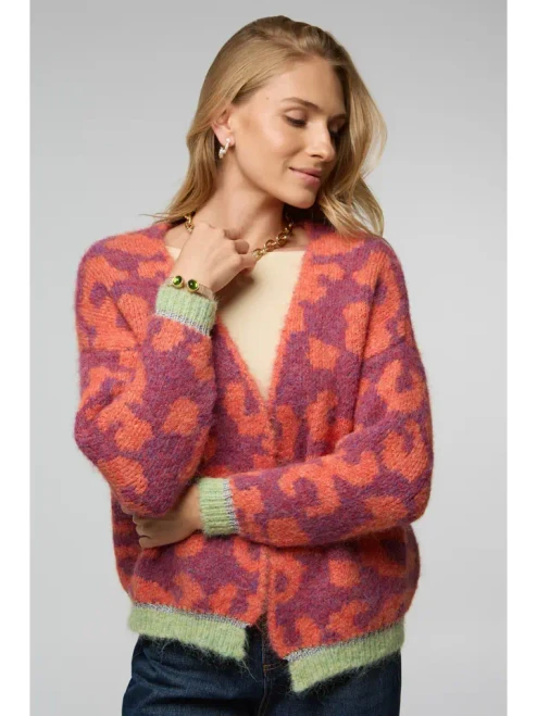 Saachi Orange Mohair Animal Print Cardigan