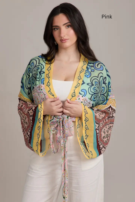 Saachi Flare Sleeve Tie Front Kimono