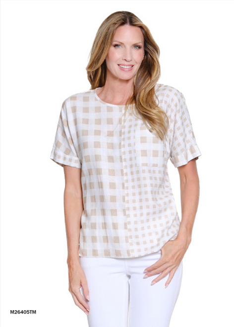 Multiples Khaki Plaid Dolman Sleeve Top