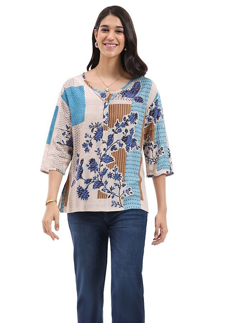 Parsley & Sage Indigo Leaf Henley Top