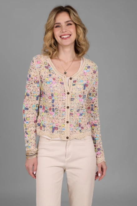 Saachi Scalloped Crochet Cardigan