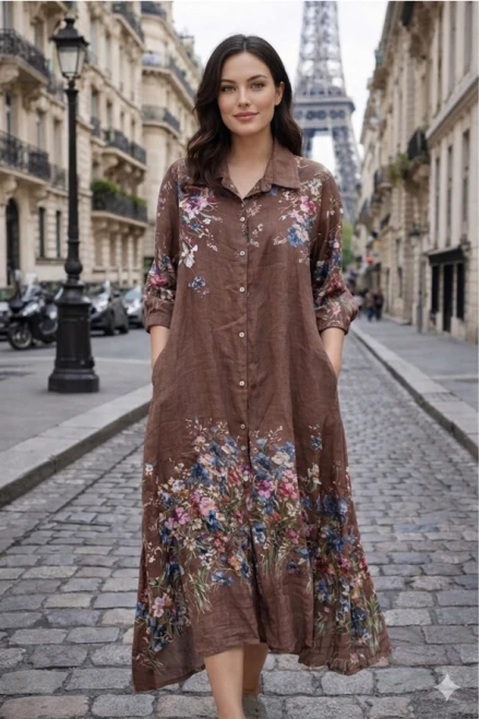 La Maison Linen Floral Shirt Dress