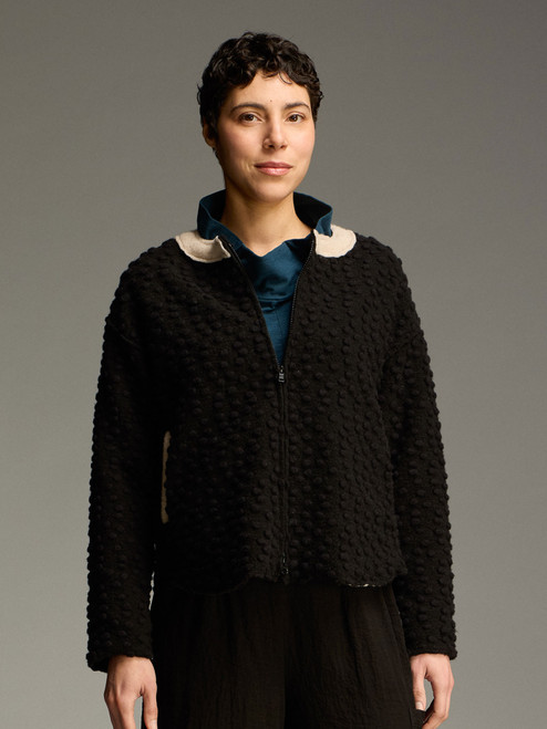 Cut Loose Pebbled Boiled Wool Bomber Jacket
