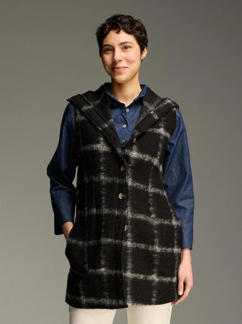 Cut Loose Plaid Boiled Wool Hooded Vest