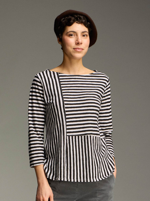 Cut Loose Black Stripe Patch A-line Top