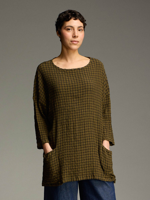 Cut Loose Crinkle Plaid Smaller Osize Pocket Tunic